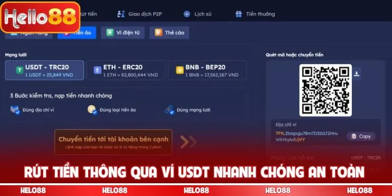 Rút tiền thông qua ví USDT nhanh chóng an toàn